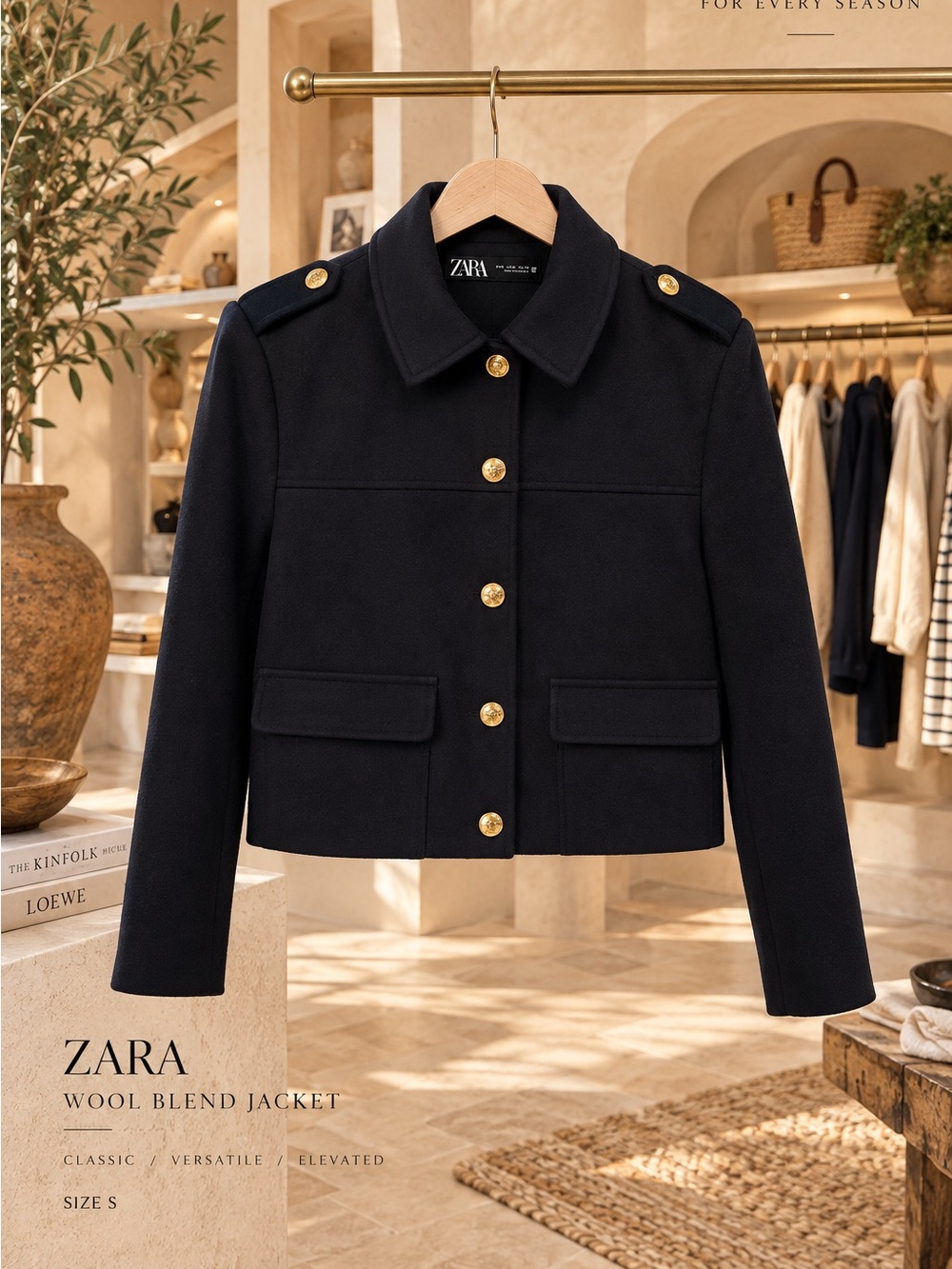 ZARA Black Military Style Jacket with Gold Buttons Size S